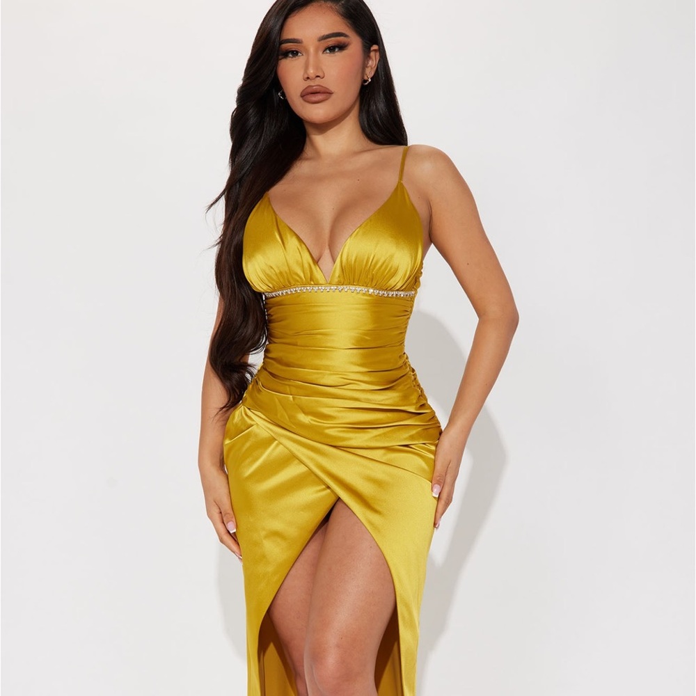 Fashion Nova Ella satin maxi dress in mustard